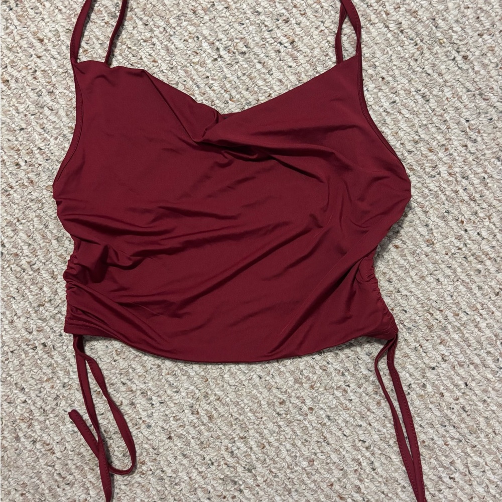SHEIN Maroon Cowl Neck Ruched Tank Top